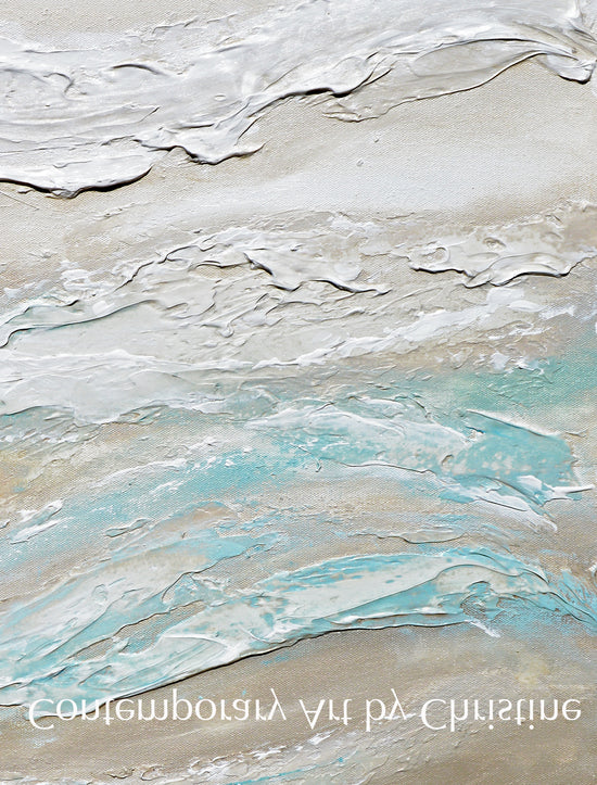 "Sea Salt" ORIGINAL Art Textured Neutral Abstract Painting Coastal Sand White Aqua Beige 24x36"