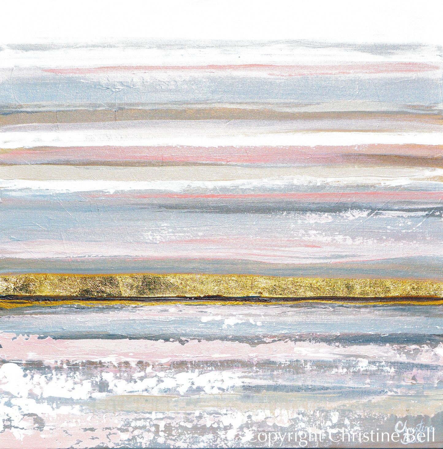 Load image into Gallery viewer, &amp;quot;Rose Gold I&amp;quot; ORIGINAL Art Abstract Painting Textured Neutral White Pink Grey Gold Leaf Coastal Seascape 24x24&amp;quot;
