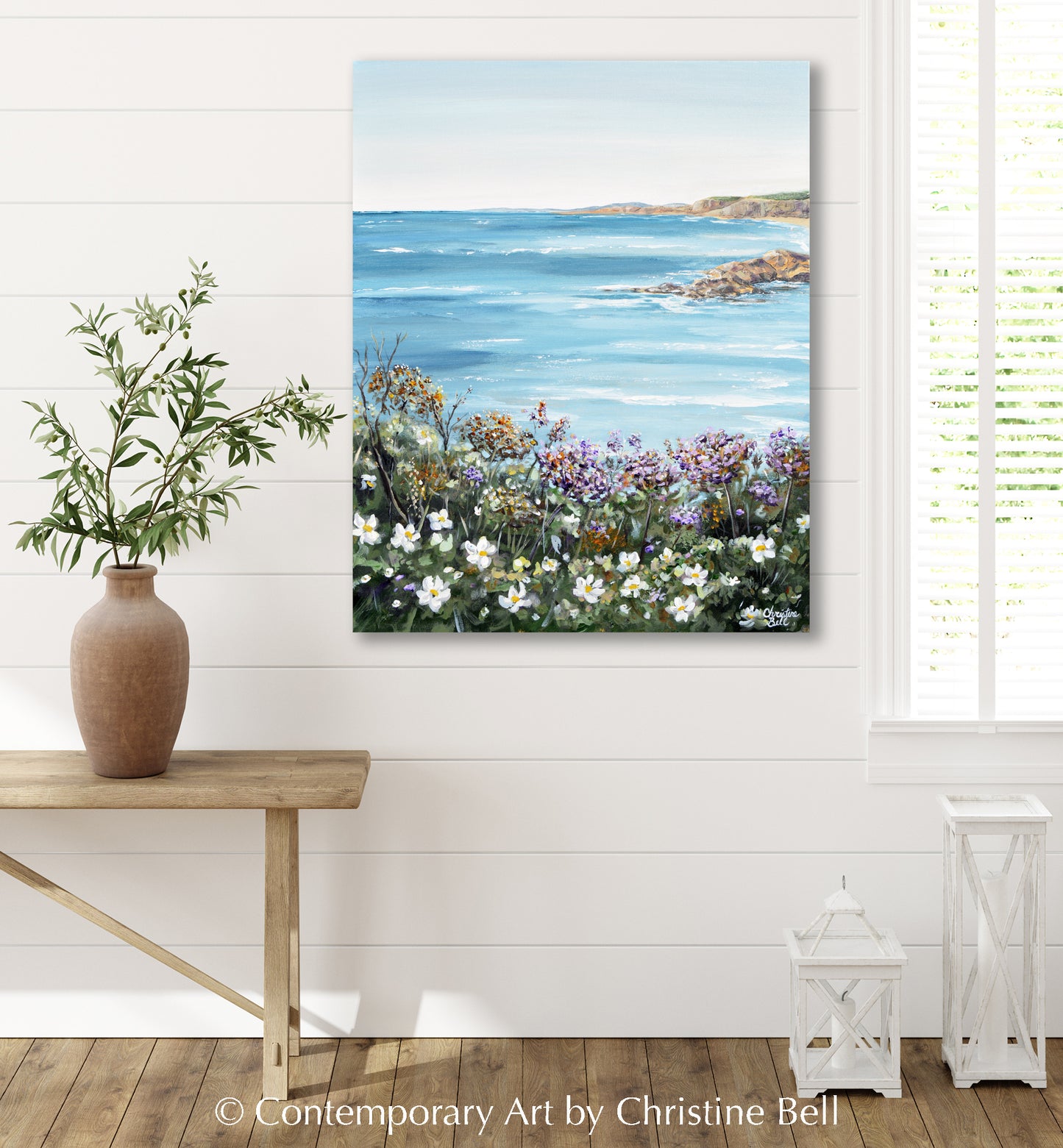"La Jolla Cove in Bloom" ORIGINAL PAINTING, Modern Impressionism Seascape Flowers