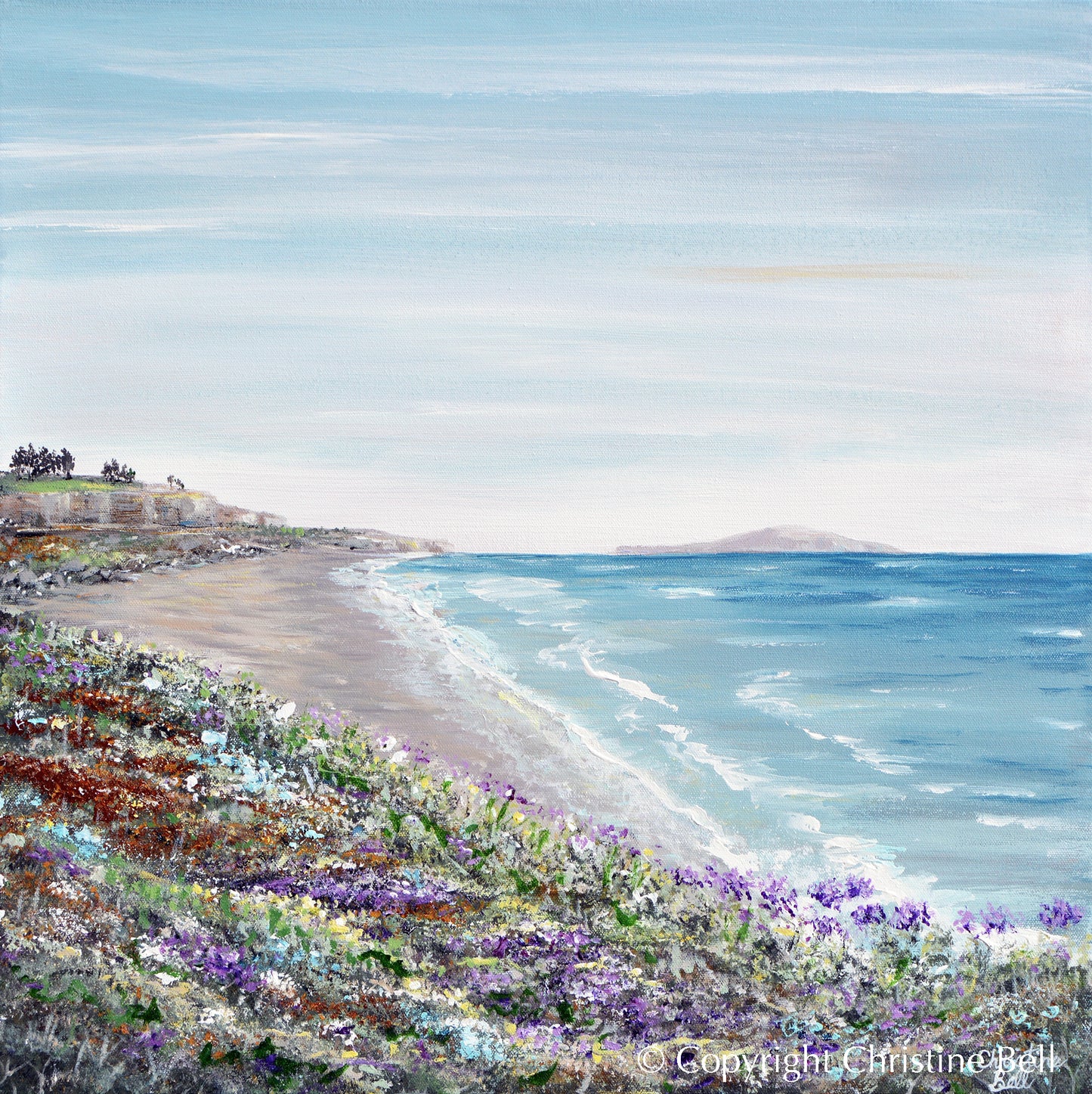 "The Beauty of the Coast" ORIGINAL PAINTING, Modern Impressionism Seascape Flowers