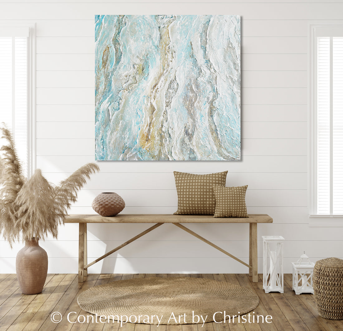 View of ORIGINAL Abstract Painting Textured Art Coastal Wall Art Neutral Blue ...
