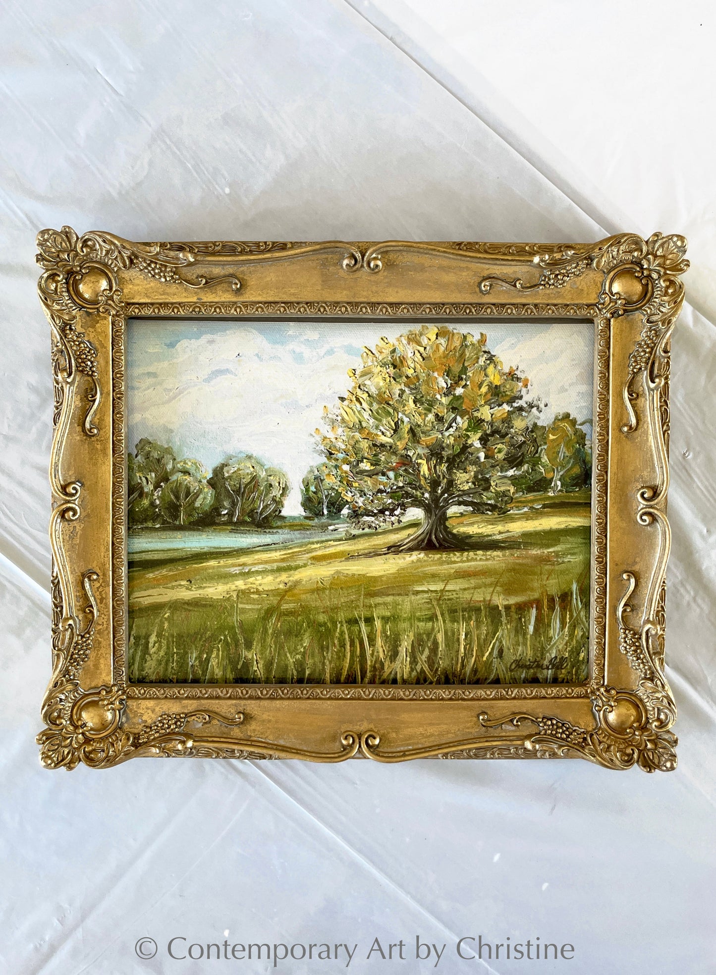 "Our Special Place" FRAMED LIMITED EDITION GICLEE PRINT Landscape Painting Modern Impressionism Trees Vintage Style Baroque Gold Frame