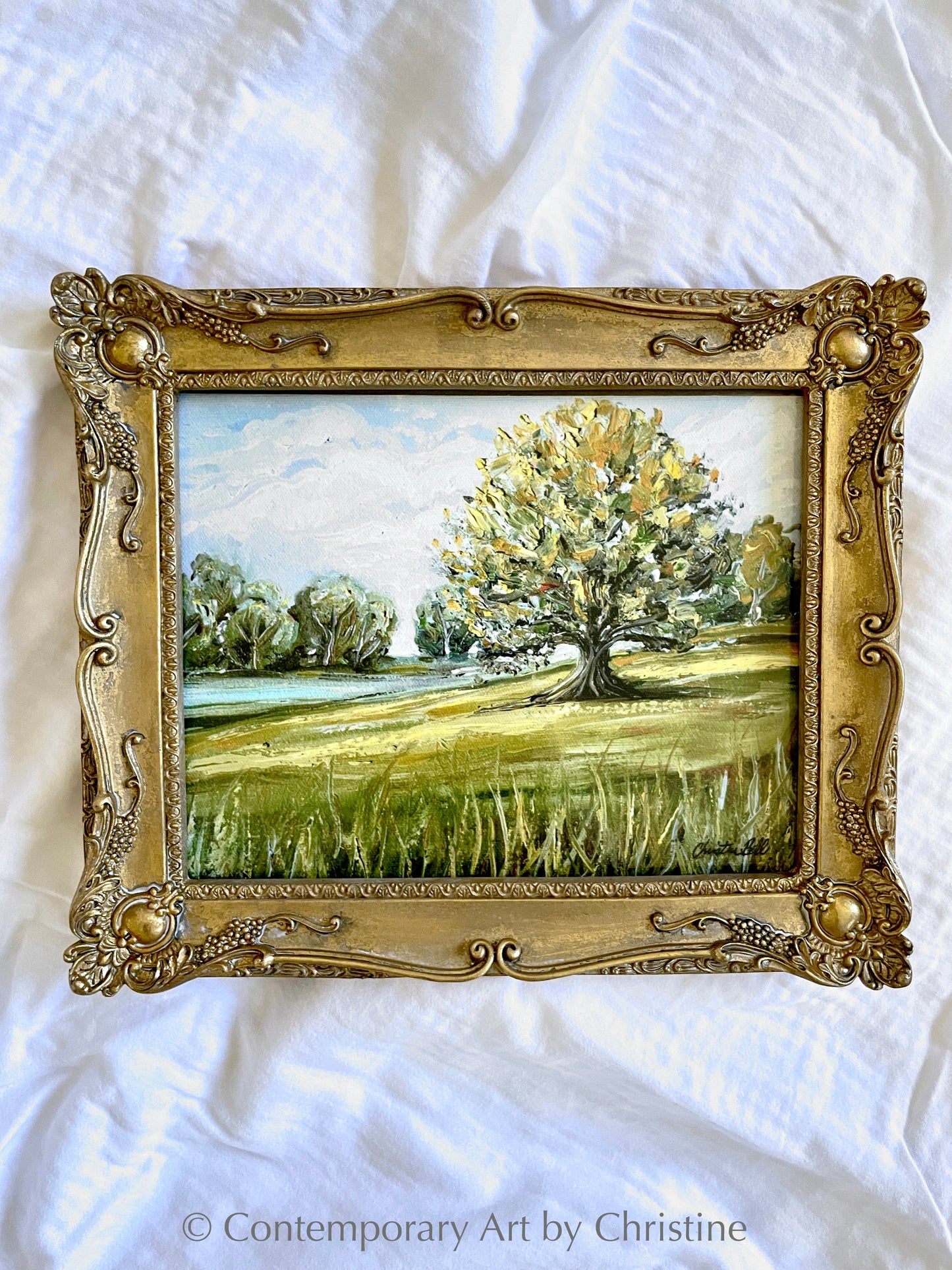 "Our Special Place" FRAMED LIMITED EDITION GICLEE PRINT Landscape Painting Modern Impressionism Trees Vintage Style Baroque Gold Frame