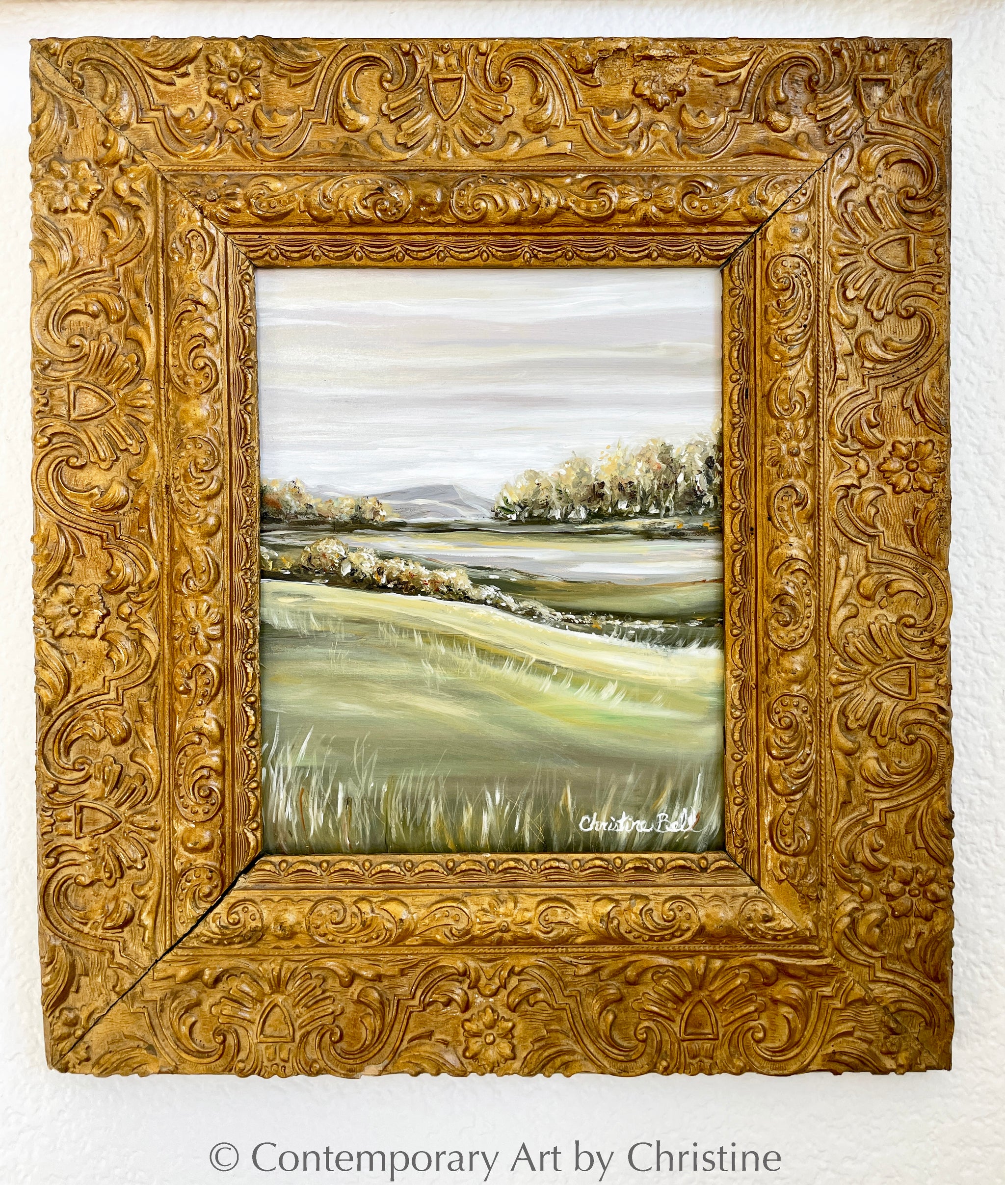 Original Oil Painting Framed Art Landscape Antique Gold Frame Decor