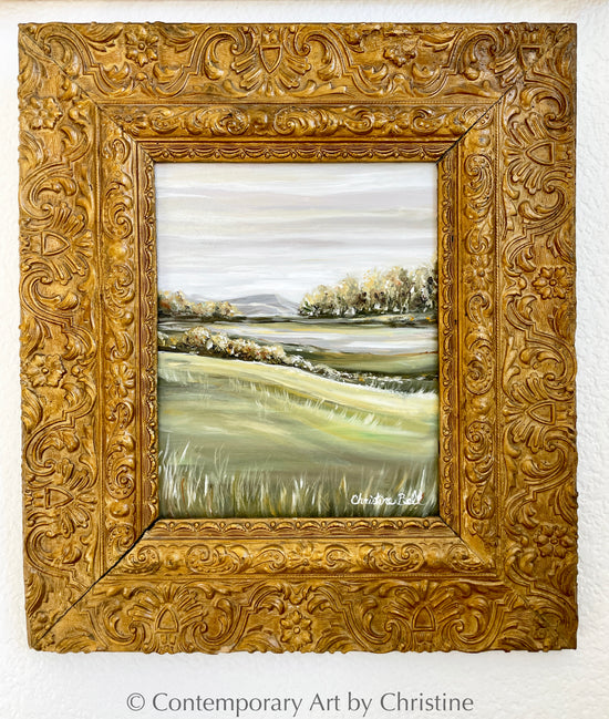 "The Meadow's Song" FRAMED ORIGINAL Landscape Painting, Carved Gold ANTIQUE Frame