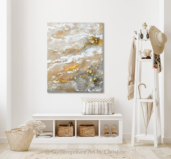CUSTOM FOR JOYCE "Weathered the Storm" ORIGINAL Art Neutral Textured Coastal Abstract Painting White Beige Grey Taupe Gold Diptych, Set of 3 - 24x30"