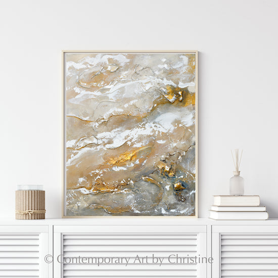 "Weathered the Storm" ORIGINAL Art Neutral Textured Coastal Abstract Painting White Beige Grey Taupe Gold 24x30"