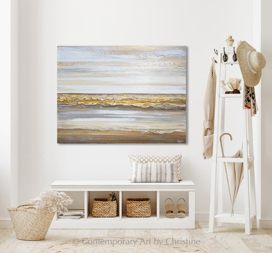 "Golden Hour" ORIGINAL Art Abstract Painting Textured Neutral White Beige Gold Coastal Landscape Seascape 40x30"