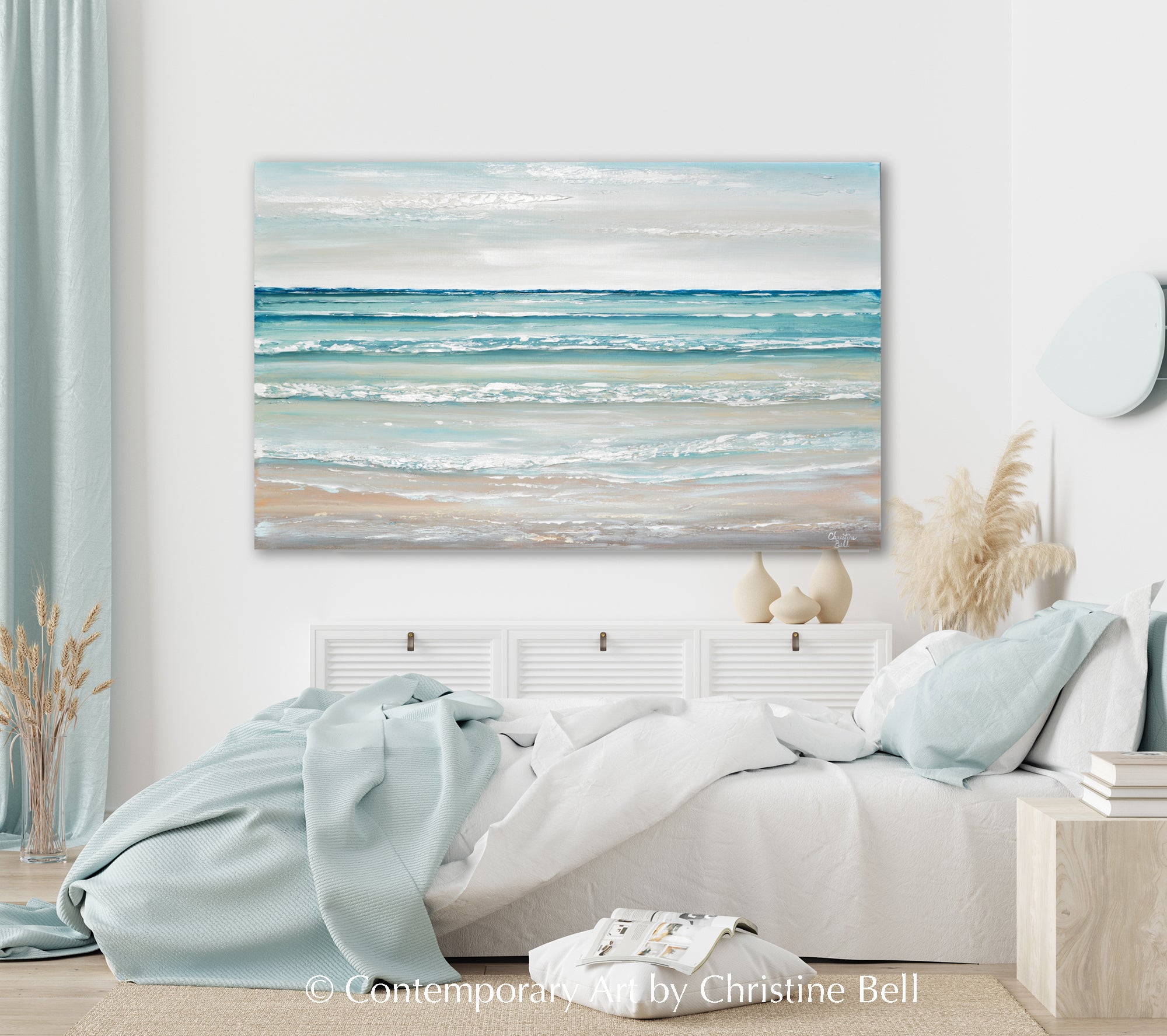 ORIGINAL Abstract Painting Seascape Coastal Beach Aqua Blue Wall Art