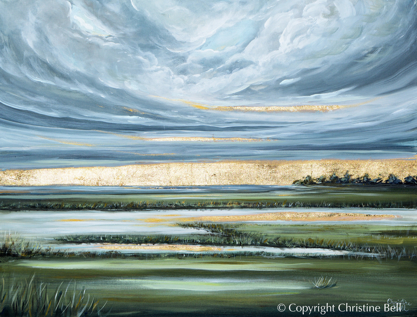 "There's Light on the Horizon" ORIGINAL PAINTING, Modern Impressionist Landscape / Seascape with Gold Leaf