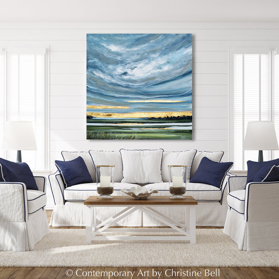 Load image into Gallery viewer, &amp;quot;The Light After the Storm&amp;quot; ORIGINAL PAINTING, Modern Impressionist Landscape / Seascape with Gold Leaf
