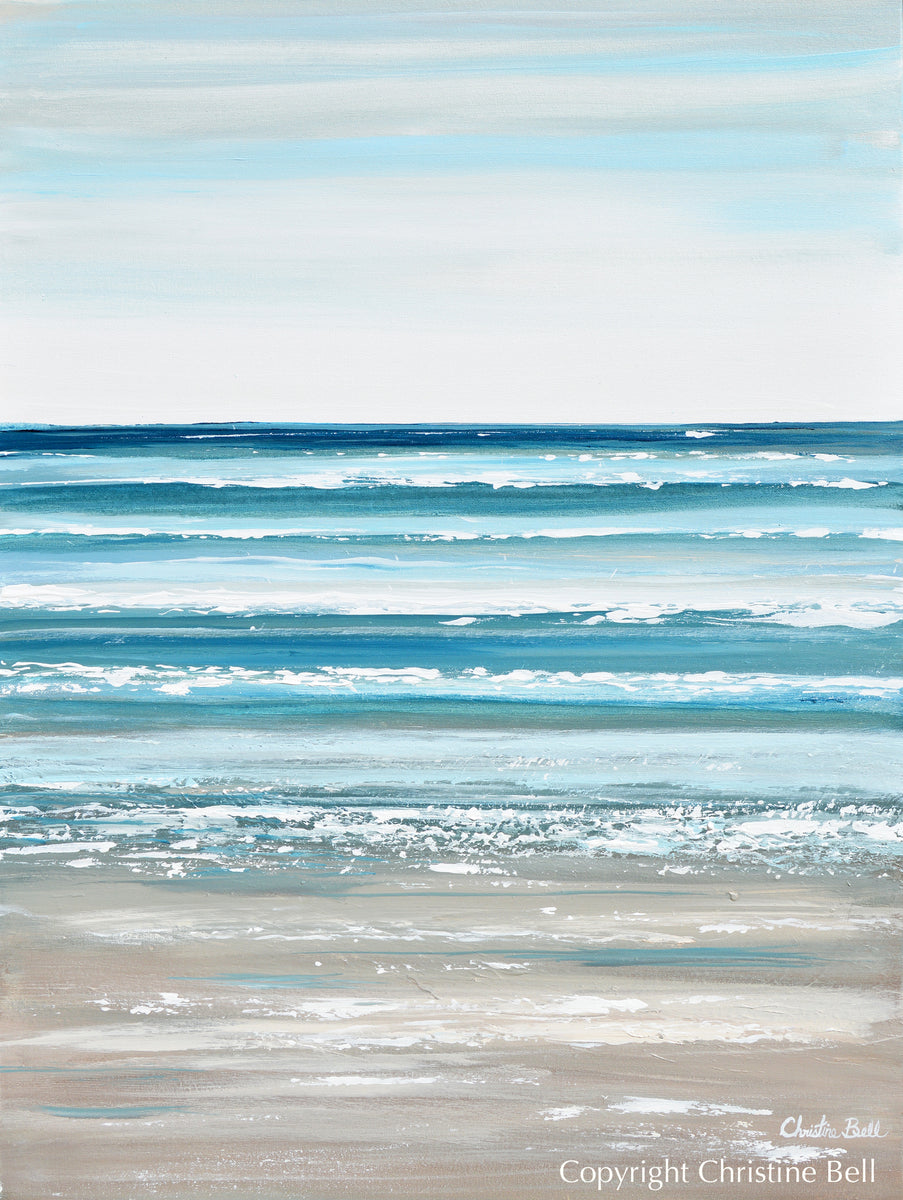 ORIGINAL Abstract Ocean Painting Seascape Coastal Wall Art Home Decor ...