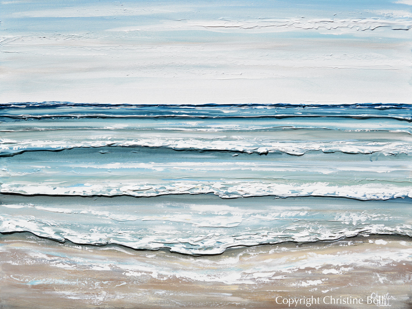 "Crystal Coast" ORIGINAL Art Coastal Abstract Painting Textured Ocean Waves Beach Light Aqua Blue White 40x30"