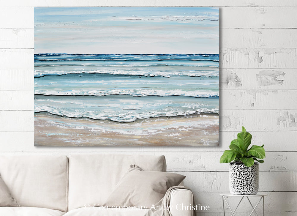 Load image into Gallery viewer, &amp;quot;Crystal Coast&amp;quot; ORIGINAL Art Coastal Abstract Painting Textured Ocean Waves Beach Light Aqua Blue White 40x30&amp;quot;
