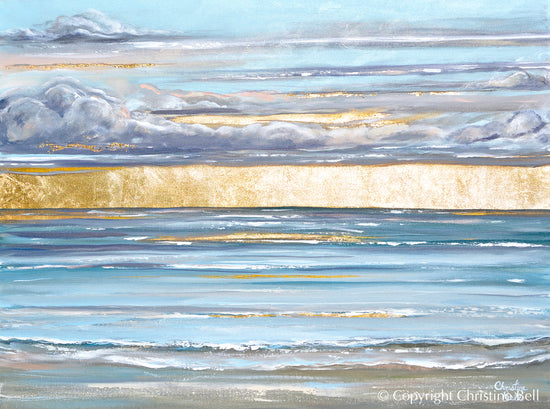 "Coastal Sunrise" ORIGINAL PAINTING, Modern Impressionist Seascape with Gold Leaf