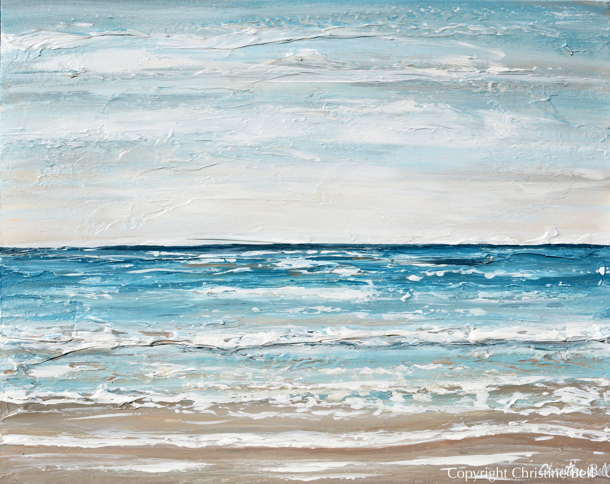 Abstract Sea Light ORIGINAL Abstract Ocean Painting Seascape Coastal Wall Art Beach Decor ...