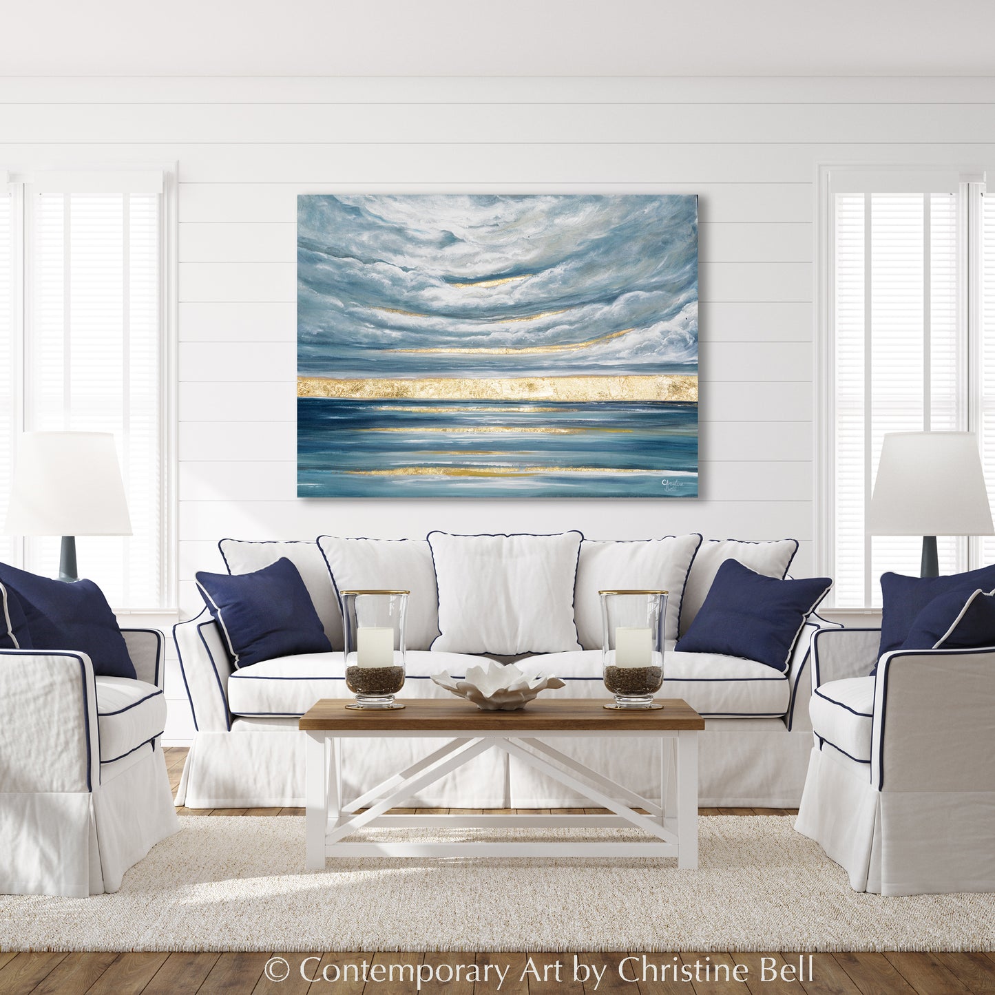 "Finding the Light" ORIGINAL PAINTING, Modern Impressionist Seascape with Gold Leaf