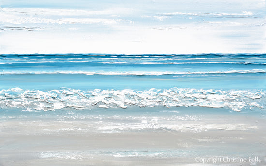 "Caribbean Breeze" ORIGINAL Art Textured Coastal Abstract Seascape Painting Light Aqua Blue White Taupe Coastal Seascape Minimalist Wall Art 48x30"