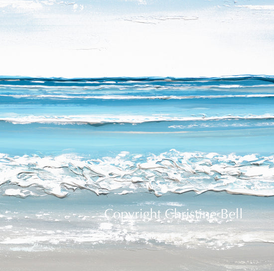 Load image into Gallery viewer, &amp;quot;Caribbean Breeze&amp;quot; ORIGINAL Art Textured Coastal Abstract Seascape Painting Light Aqua Blue White Taupe Coastal Seascape Minimalist Wall Art 48x30&amp;quot;
