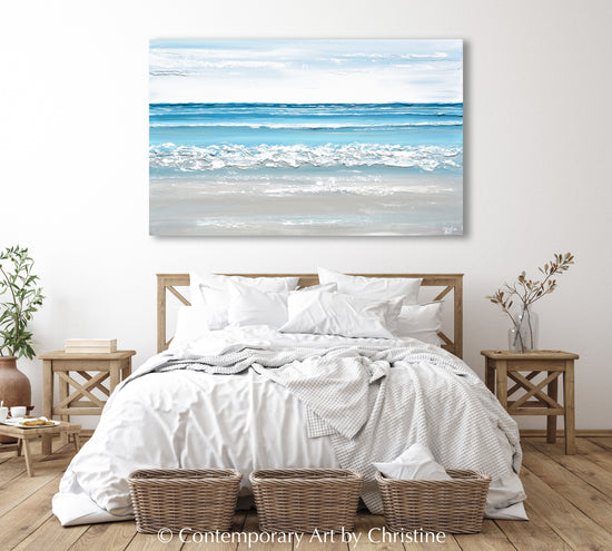 "Caribbean Breeze" ORIGINAL Art Textured Coastal Abstract Seascape Painting Light Aqua Blue White Taupe Coastal Seascape Minimalist Wall Art 48x30"