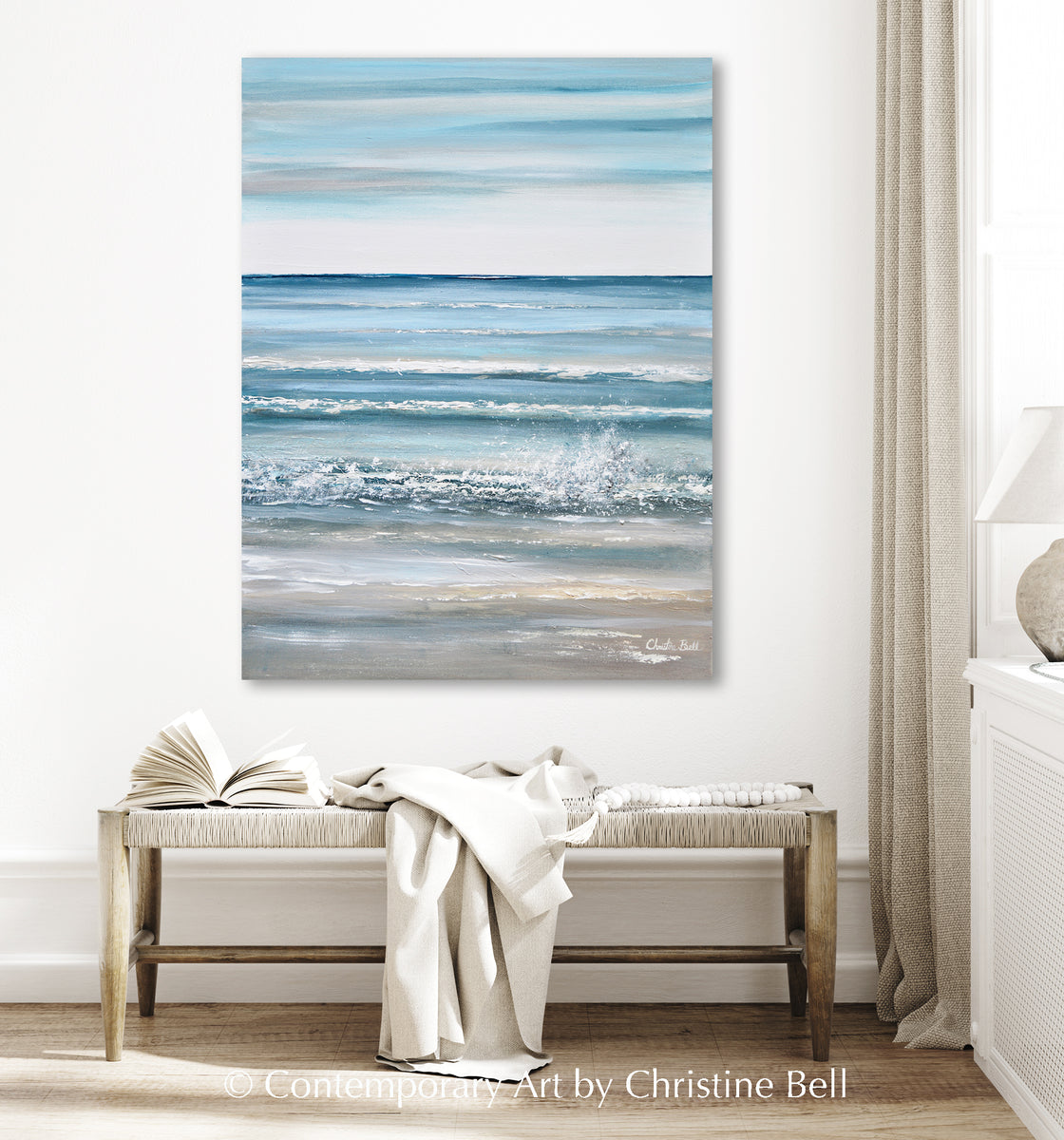 ORIGINAL Abstract Ocean Painting Seascape Blue Coastal Wall Art Decor