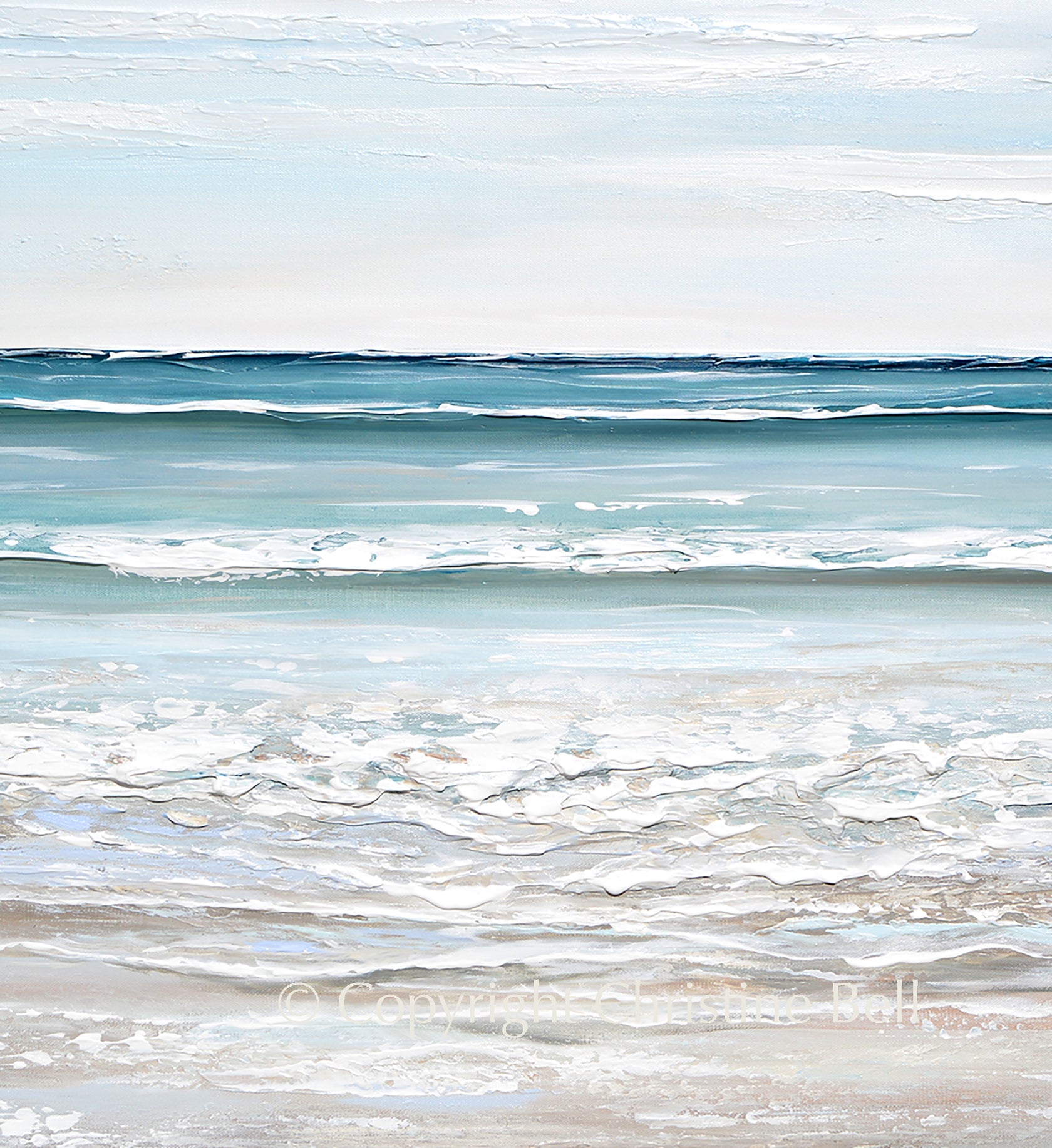 ORIGINAL Abstract Painting Seascape Coastal Ocean Blue Wall Art Decor