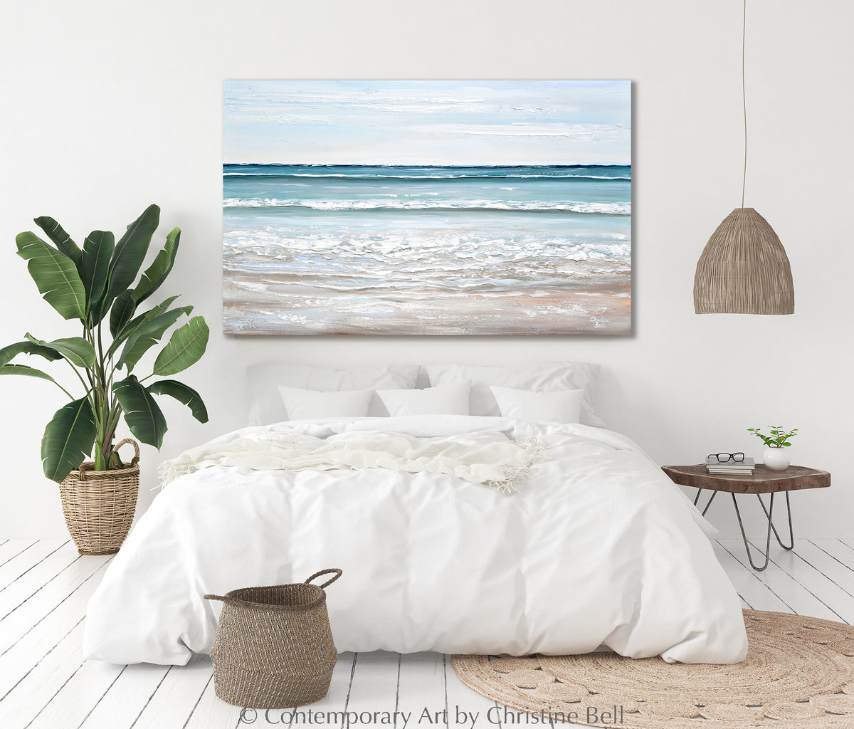 ORIGINAL Abstract Painting Seascape Coastal Ocean Blue Wall Art Decor