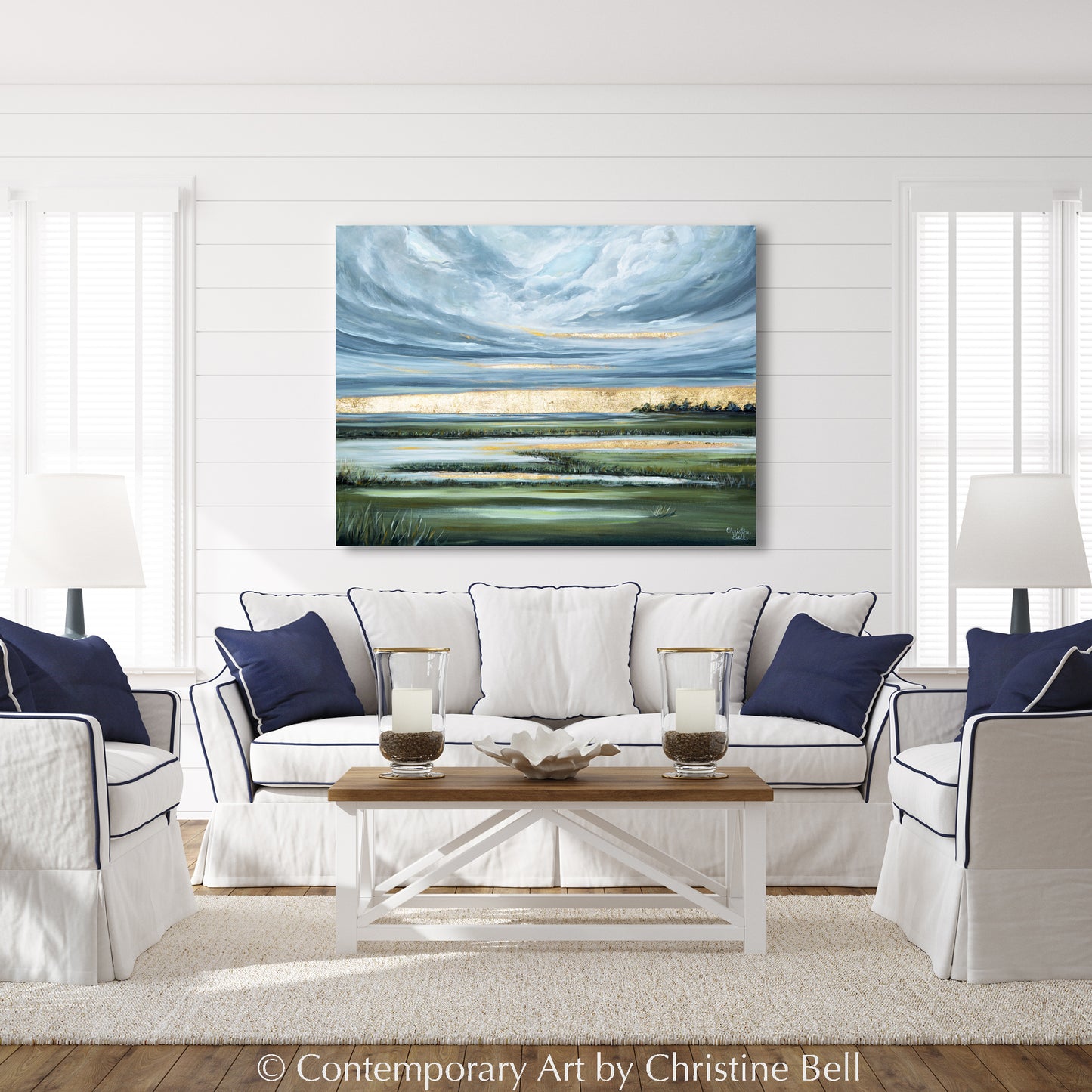 Load image into Gallery viewer, &amp;quot;There&amp;#39;s Light on the Horizon&amp;quot; ORIGINAL PAINTING, Modern Impressionist Landscape / Seascape with Gold Leaf
