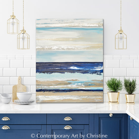 Load image into Gallery viewer, &amp;quot;Seas Life&amp;quot; ORIGINAL Art Abstract Painting Textured Navy Blue White Sea Foam Beach Wall Art 24x30&amp;quot;
