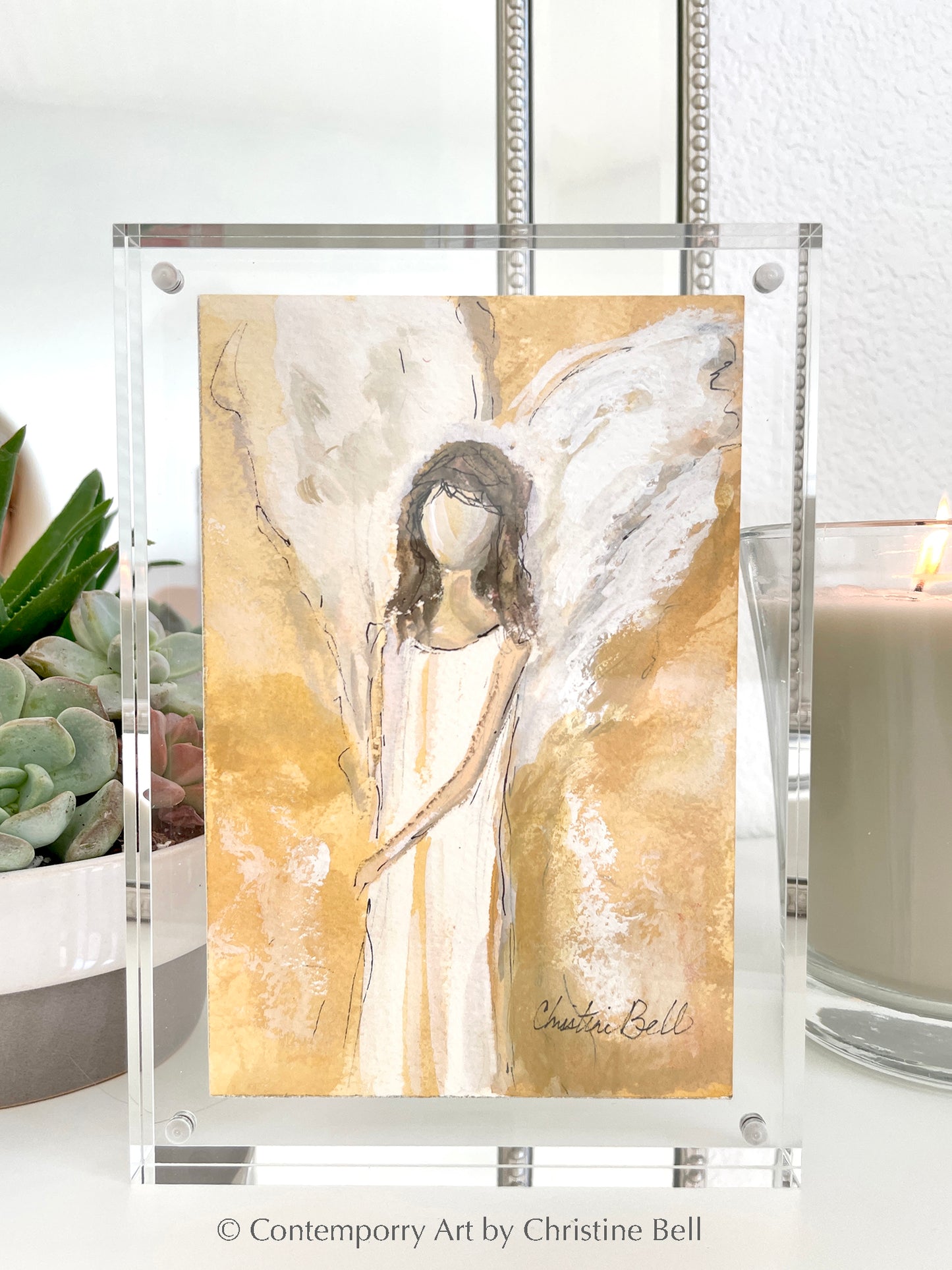 Load image into Gallery viewer, &amp;quot;Take My Hand&amp;quot; ORIGINAL ANGEL PAINTING in Acrylic Block Frame
