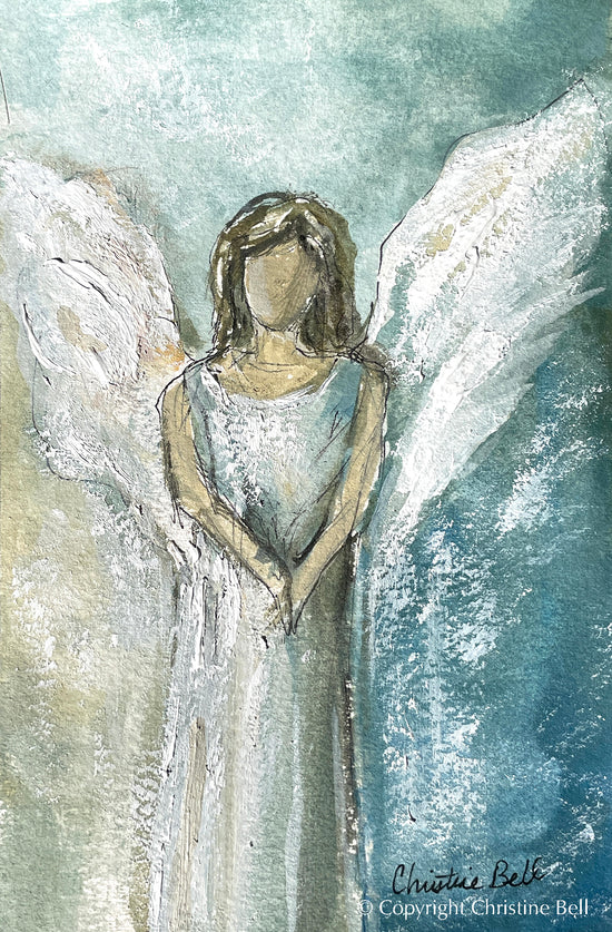 "Your Strength from Within" ORIGINAL ANGEL PAINTING in Acrylic Block Frame