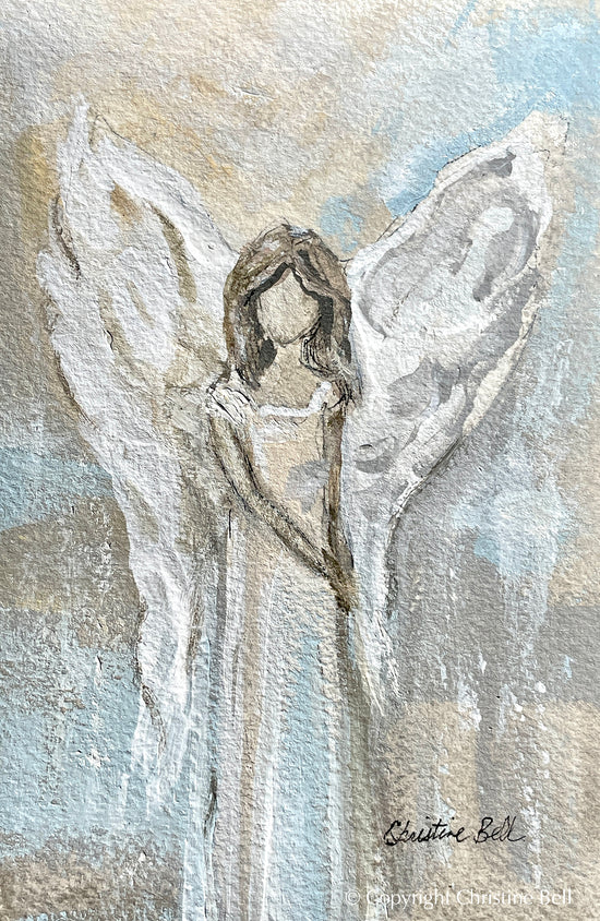 "Sharing Peace" ORIGINAL ANGEL PAINTING in Acrylic Block Frame
