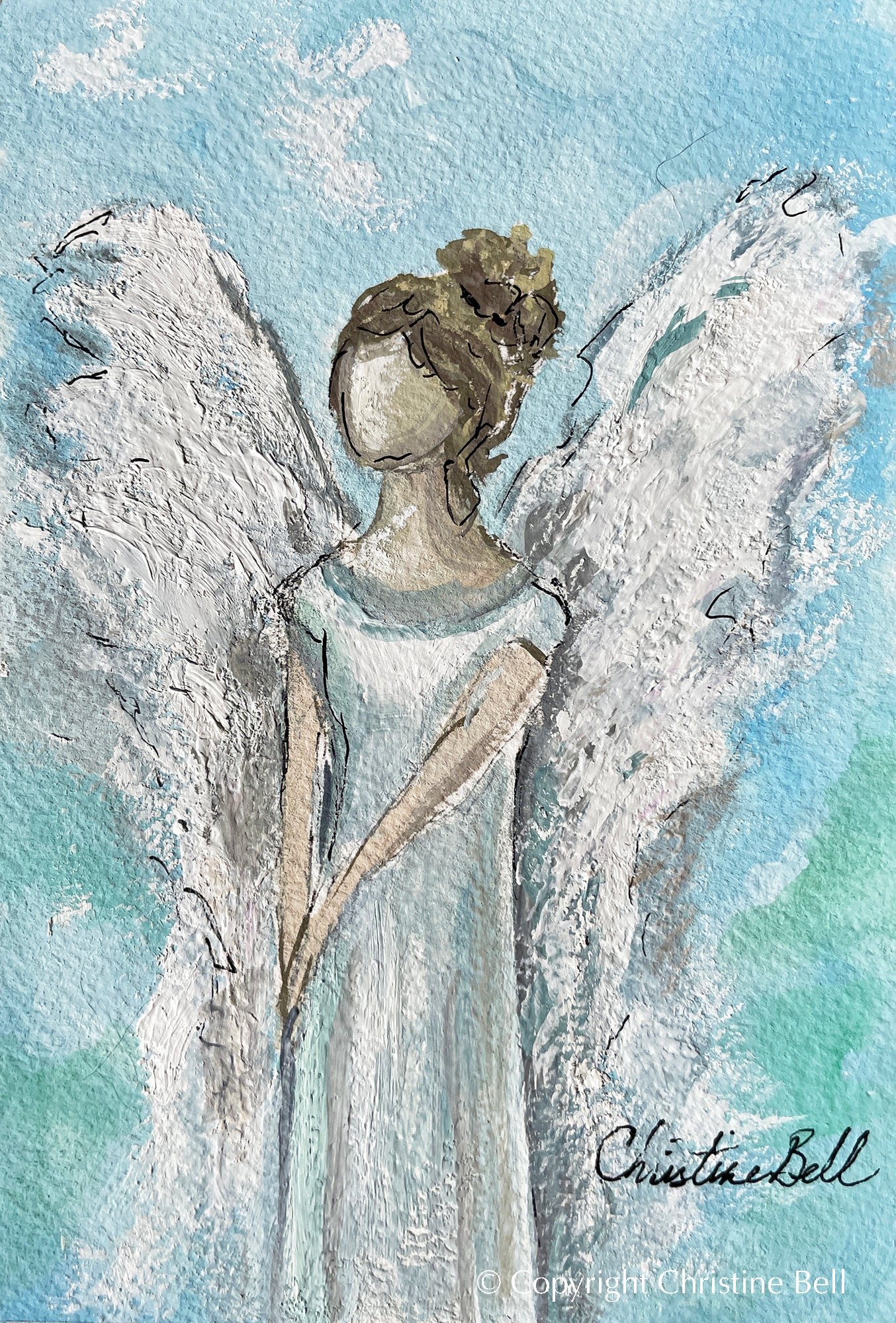 "Bringing Joy" ORIGINAL ANGEL PAINTING in Acrylic Block Frame