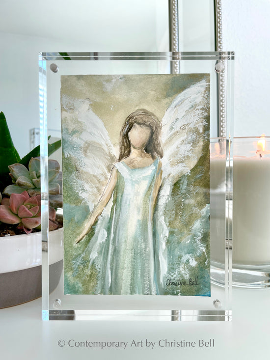 Load image into Gallery viewer, &amp;quot;Let Me Lead You&amp;quot; ORIGINAL ANGEL PAINTING in Acrylic Block Frame
