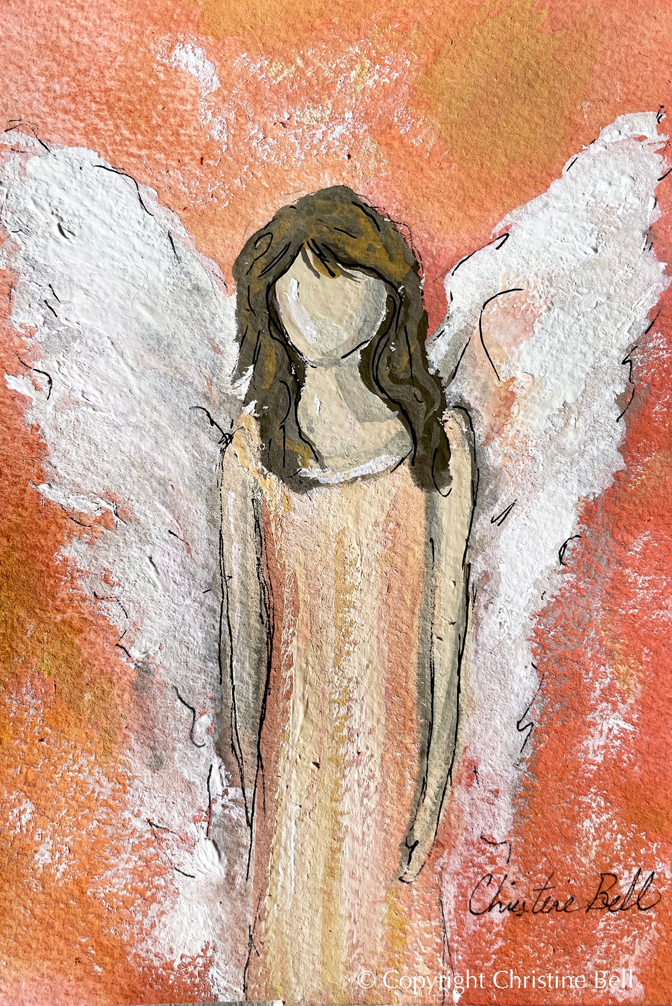 "Bringing Comfort and Joy" ORIGINAL ANGEL PAINTING in Acrylic Block Frame