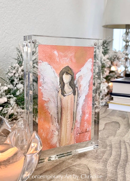 Load image into Gallery viewer, &amp;quot;Bringing Comfort and Joy&amp;quot; ORIGINAL ANGEL PAINTING in Acrylic Block Frame
