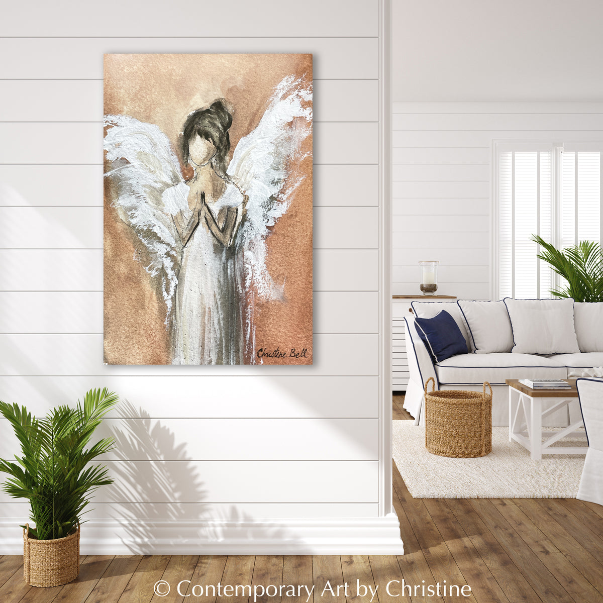 Angel Painting Canvas Art Guardian Angel Neutral Home Wall Decor Rust ...