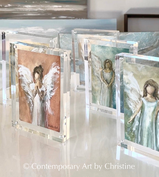 Load image into Gallery viewer, &amp;quot;Let Me Lead You&amp;quot; ORIGINAL ANGEL PAINTING in Acrylic Block Frame
