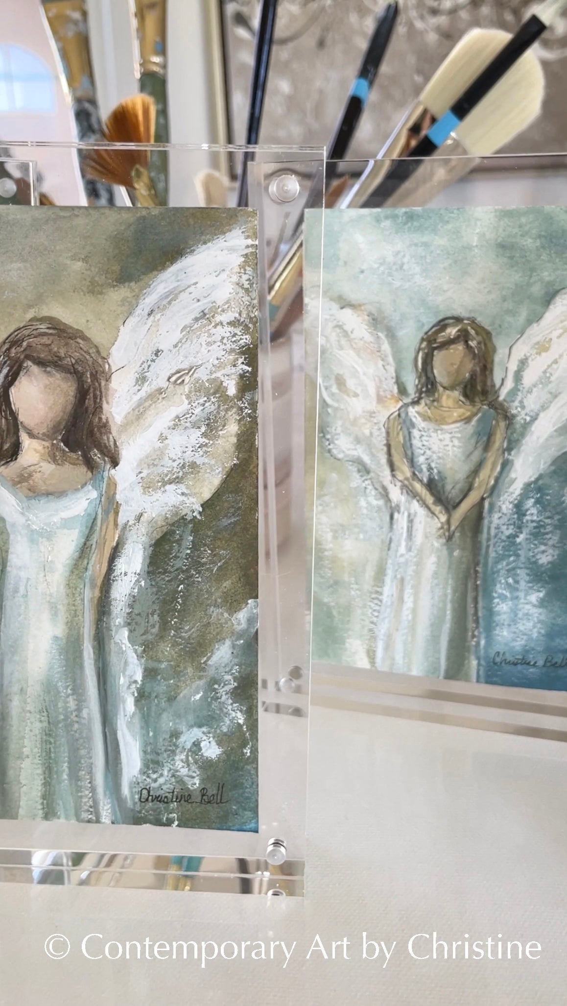 Load image into Gallery viewer, &amp;quot;Your Strength from Within&amp;quot; ORIGINAL ANGEL PAINTING in Acrylic Block Frame
