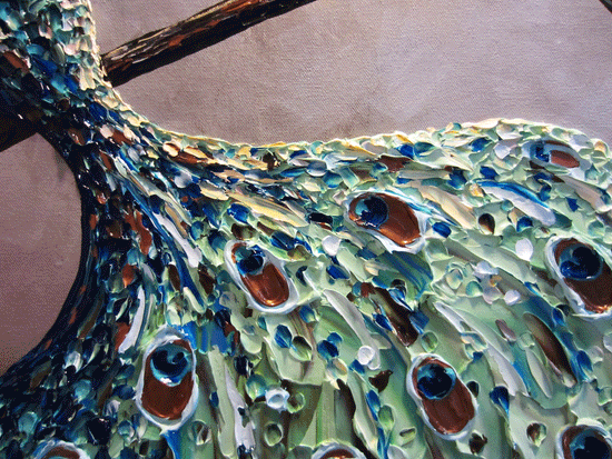GICLEE PRINT Art Abstract Peacock Painting Modern Canvas Prints Blue Green Grey Brown Gold Bird - Christine Krainock Art - Contemporary Art by Christine - 6
