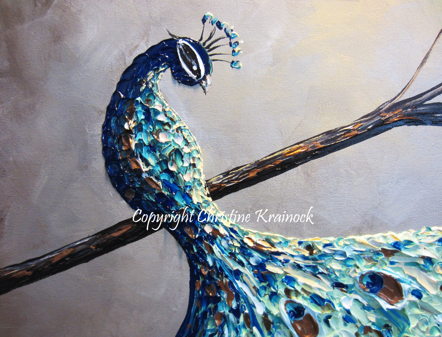 Load image into Gallery viewer, GICLEE PRINT Art Abstract Peacock Painting Modern Canvas Prints Blue Green Grey Brown Gold Bird - Christine Krainock Art - Contemporary Art by Christine - 4
