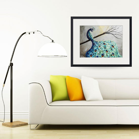 Load image into Gallery viewer, GICLEE PRINT Art Abstract Peacock Painting Modern Canvas Prints Blue Green Grey Brown Gold Bird - Christine Krainock Art - Contemporary Art by Christine - 2
