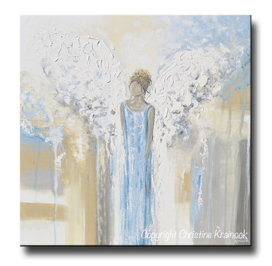 GICLEE PRINT Abstract Angel Painting Guardian Angel Fine Art Angel Wings Blue White Grey Gold Home Decor Wall Art - Christine Krainock Art - Contemporary Art by Christine - 3