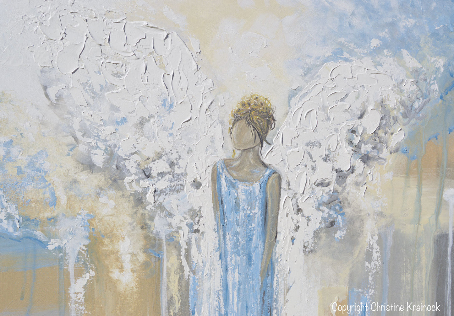 ORIGINAL Abstract Angel Painting Guardian Angel Textured Fine Art Blue White Beige Grey Home Wall Art X-Large 36x36" - Christine Krainock Art - Contemporary Art by Christine - 5