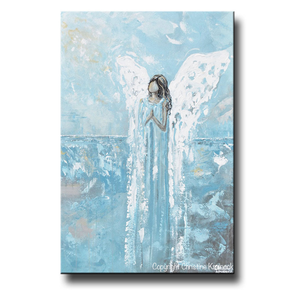 GICLEE PRINT Abstract Angel Painting Blue White Guardian Angel Home Decor Wall Art