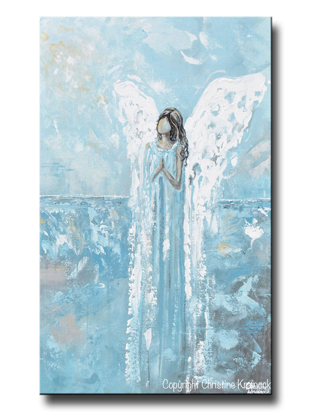 GICLEE PRINT Abstract Angel Painting Blue White Guardian Angel Home Decor Wall Art