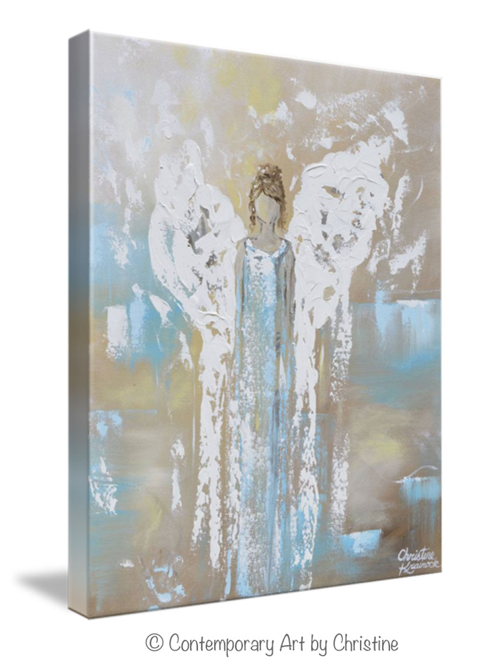 GICLEE PRINT Angel Painting Abstract Guardian Angel Wings Turquoise Blue White Home Decor Canvas Wall Art