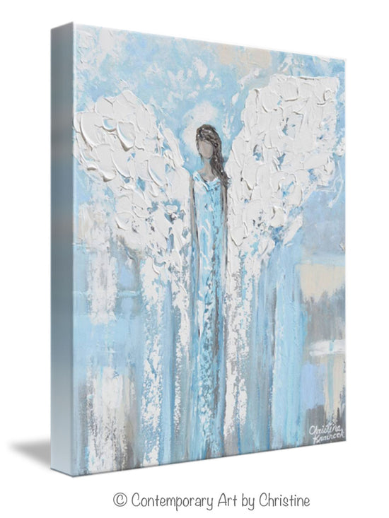 Load image into Gallery viewer, GICLEE PRINT Angel Painting Abstract Light Blue Guardian Angel Home Decor Spiritual Wall Art Canvas Print
