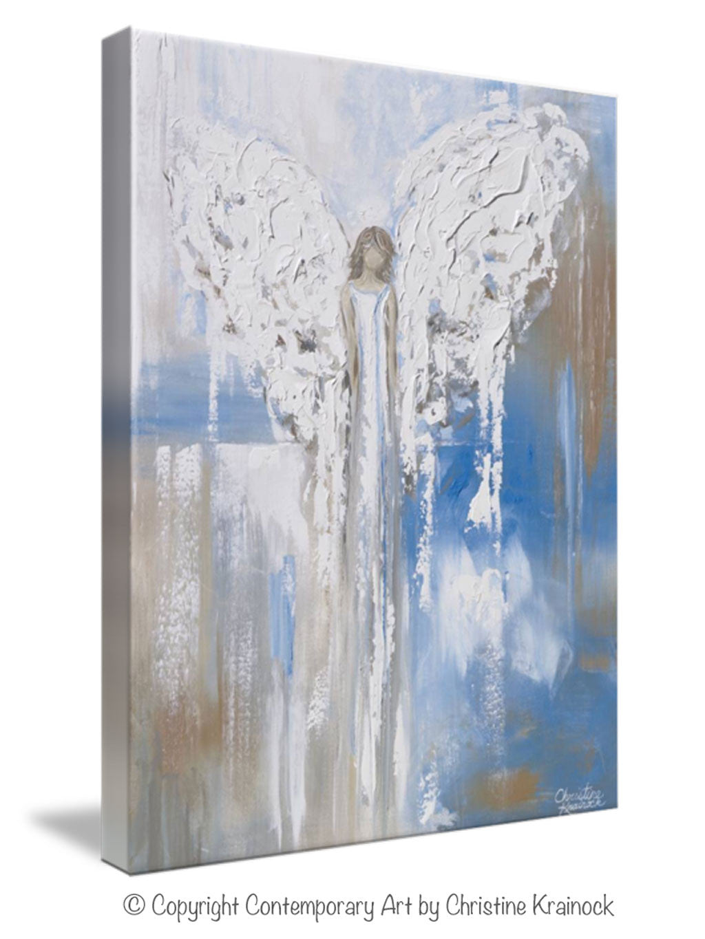 GICLEE PRINT Abstract Angel Painting Textured Guardian Angel Blue White Beige Spiritual Wall Art Canvas - Christine Krainock Art - Contemporary Art by Christine - 7