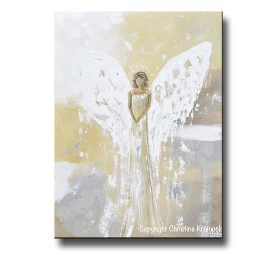 Load image into Gallery viewer, ORIGINAL Abstract Angel Painting Gold Angel White Yellow Grey Fine Art Wall Art 30x40&amp;quot;
